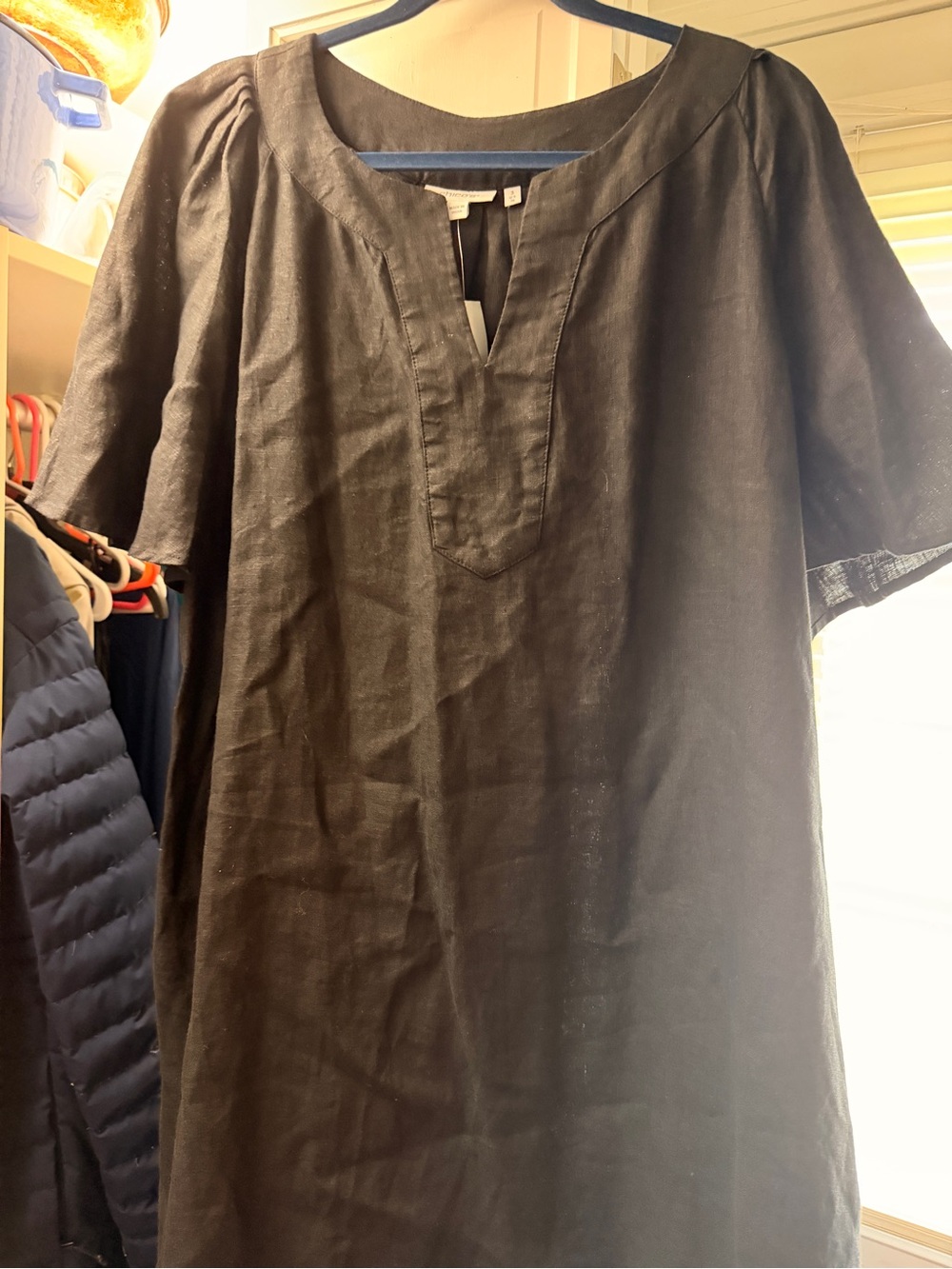 Chico's Black Short-Sleeve Linen Midi Dress